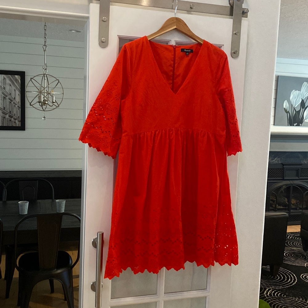 Madewell red cotton eyelet detailed dress